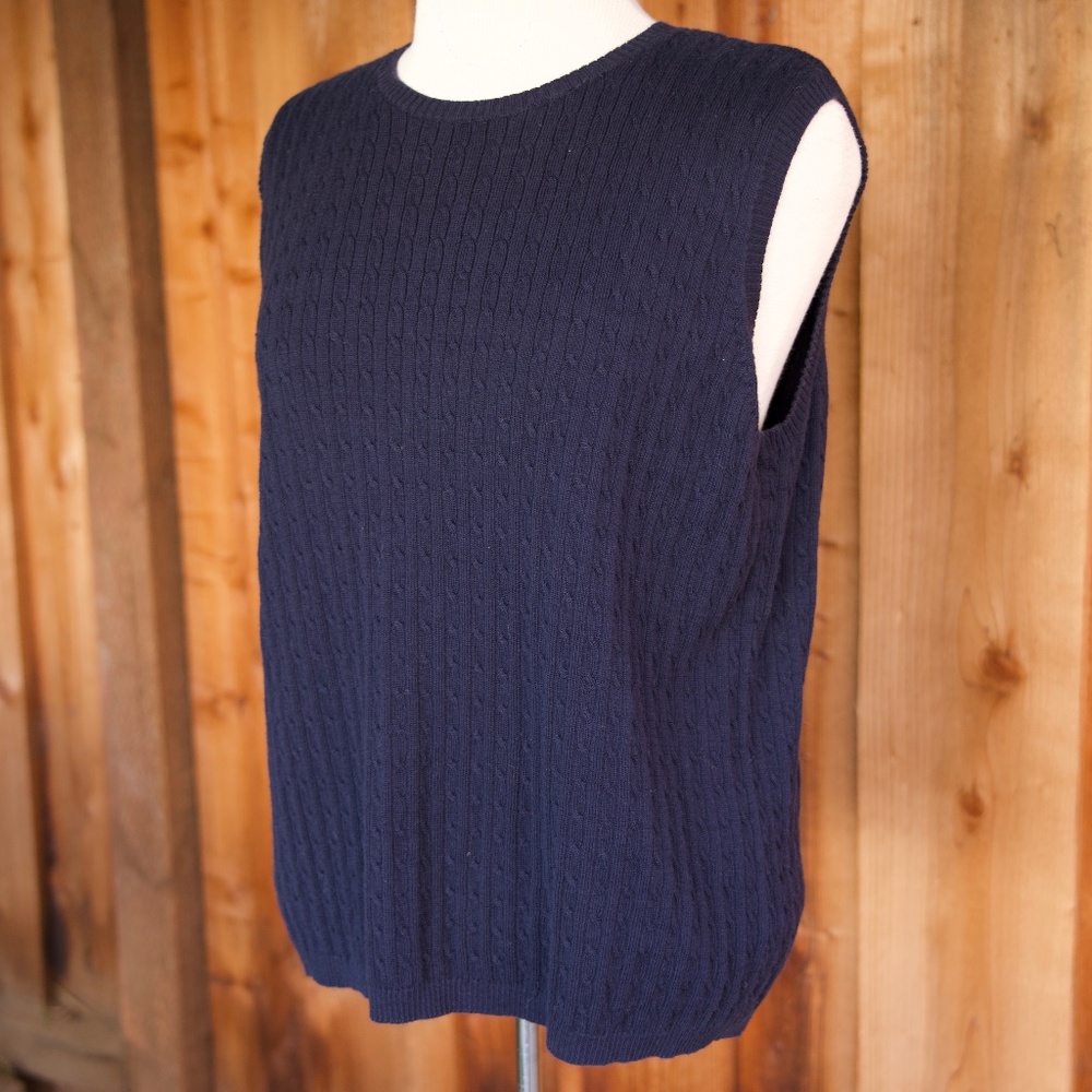 Karen Scott 100% Cotton Cable Knit Sleeveless Sweater Vest Made In UK Woman's XL